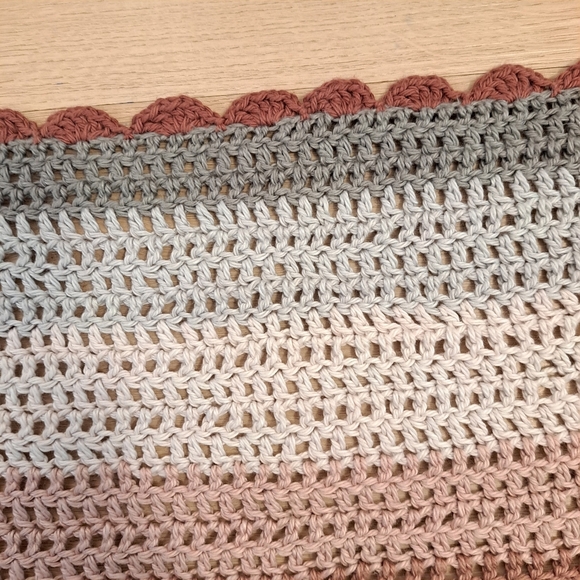 Multicolor Crochet Striped Scalloped Trim Rectangle Small Nursery Decor Blanket - Picture 3 of 4